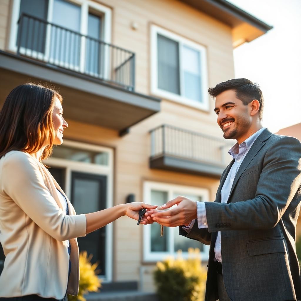 Property manager handing keys to a new tenant