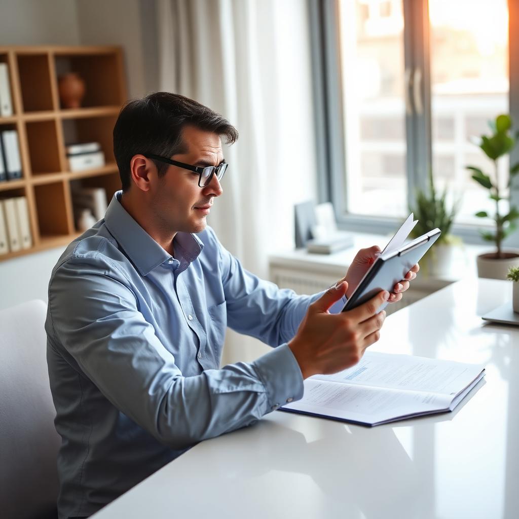 Professional reviewing financial documents at a desk